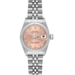 ROLEX DATEJUST STEEL WHITE GOLD SALMON ROMAN DIAL LADIES WATCH 69174