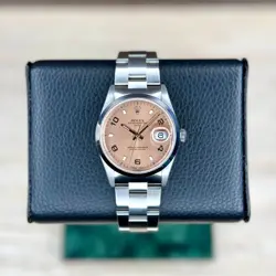 ROLEX OYSTER PERPETUAL 34MM STAINLESS STEEL SALMON DIAL SMOOTH OYSTER BAND 15200