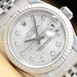 ROLEX LADIES DATEJUST 79174 18K WHITE GOLD & STEEL SILVER DIAMOND DIAL WATCH