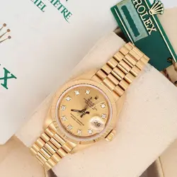 ROLEX PRESIDENT DATEJUST 26MM FACTORY DIAMOND YELLOW GOLD WATCH 69178 BOX PAPERS