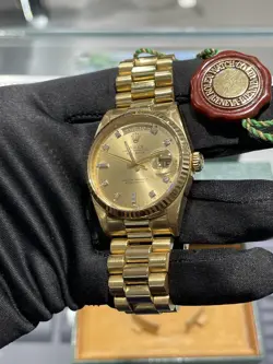 ROLEX DAY-DATE PRESIDENT 18K YG CHAMPAGNE DIAMOND DIAL 36MM WATCH 18238