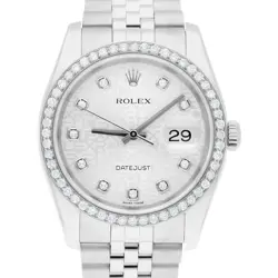 ROLEX 36MM DATEJUST NEW STYLE WATCH DIAMOND BEZEL, SILVER DIAMOND DIAL JUBILEE
