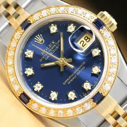 LADIES ROLEX DATEJUST FACTORY DIAMOND DIAL TWO-TONE 18K YELLOW GOLD WATCH 69173