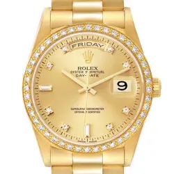 ROLEX PRESIDENT DAY-DATE 36MM YELLOW GOLD DIAMOND MENS WATCH 18348