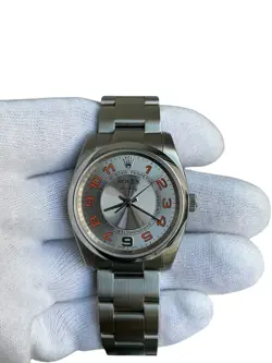 ROLEX AIR KING 114200  STAINLESS STEEL SILVER CONCENTRIC ORANGE ARABIC DIAL
