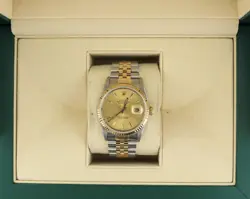 1990 ROLEX DATEJUST 16233 CHAMPAGNE DIAL TT 18KT JUBILEE NO PAPERS 36MM