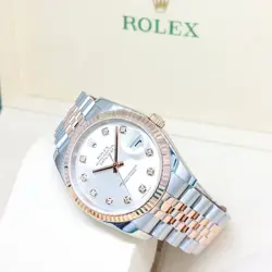 ROLEX 36MM 18K HALF ROSE GOLD SILVER DIAMONDS DATEJUST  116231 (2011)