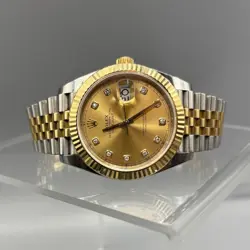 ROLEX DATEJUST 41 YELLOW GOLD STEEL CHAMPAGNE DIAMOND DIAL WATCH 126333