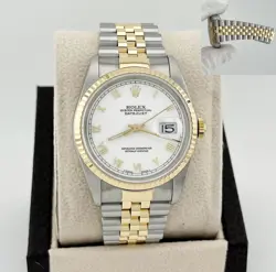 ROLEX DATEJUST 16233 36MM WHITE ROMAN DIAL 18K YELLOW GOLD STAINLESS STEEL