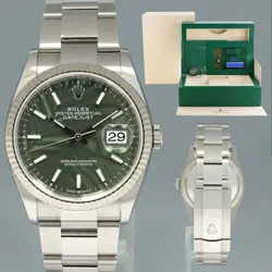 2022 NEW PAPERS ROLEX DATEJUST GREEN PALM 126234 STEEL OYSTER WHITE GOLD WATCH