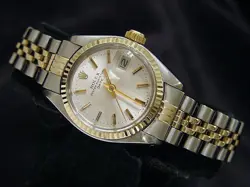 ROLEX DATE LADIES 2TONE 14K GOLD STAINLESS STEEL WATCH JUBILEE SILVER DIAL 6917