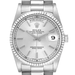 ROLEX PRESIDENT DAY-DATE WHITE GOLD SILVER DIAL MENS WATCH 18239
