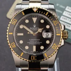 2013 ROLEX SUBMARINER 116613LN SILVER AND GOLD OYSTER BRACELET WITH BLACK BEZEL