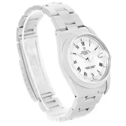 Men's Rolex 34mm Date Vintage Steel Wristwatch with White Dial & Fluted Bezel.