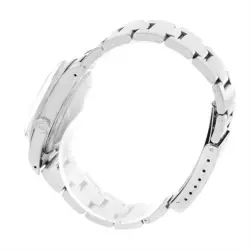 Men's Rolex 34mm Date Vintage Steel Wristwatch with White Dial & Fluted Bezel.