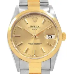 Men's Rolex 34mm Date 18K Two Tone Wristwatch with Champaign Dial & Smooth Bezel