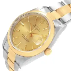 Men's Rolex 34mm Date 18K Two Tone Wristwatch with Champaign Dial & Smooth Bezel