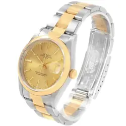 Men's Rolex 34mm Date 18K Two Tone Wristwatch with Champaign Dial & Smooth Bezel
