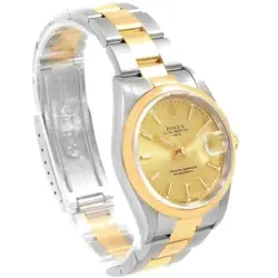 Men's Rolex 34mm Date 18K Two Tone Wristwatch with Champaign Dial & Smooth Bezel