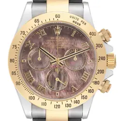 ROLEX DAYTONA YELLOW GOLD STEEL MOTHER OF PEARL MENS WATCH 116523