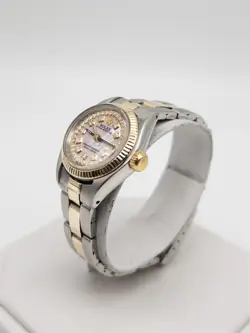 $9000 ROLEX OYSTER PERPETUAL PINK MOP DIAMOND 18K YELLOW GOLD SS LADIES WATCH