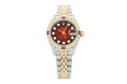 Rolex Ladies Datejust 69173 18K Gold & SS 2-Tone Diamond Ruby Red Vignette Watch