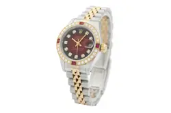 Rolex Ladies Datejust 69173 18K Gold & SS 2-Tone Diamond Ruby Red Vignette Watch