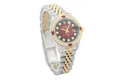 Rolex Ladies Datejust 69173 18K Gold & SS 2-Tone Diamond Ruby Red Vignette Watch
