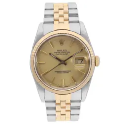 ROLEX DATEJUST 18K YELLOW GOLD STEEL CHAMPAGNE DIAL AUTOMATIC MENS WATCH 16233