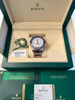MINT ROLEX YACHT-MASTER II 116681 STEEL EVEROSE GOLD MERCEDES HANDS WATCH