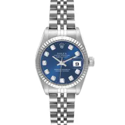 ROLEX DATEJUST BLUE DIAMOND DIAL WHITE GOLD STEEL LADIES WATCH 79174