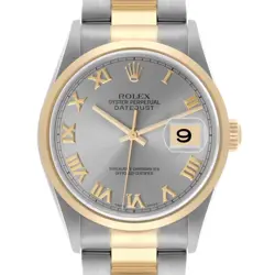 ROLEX DATEJUST STEEL YELLOW GOLD SLATE ROMAN DIAL MENS WATCH 16203