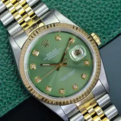 ROLEX MENS DATEJUST 16233 18K YELLOW GOLD & STAINLESS STEEL GREEN DIAL WATCH