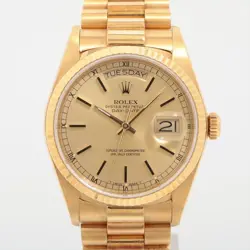 ROLEX DAY-DATE 18038 YG AT CHAMPAGNE-FACE 1 EXTRA LINK