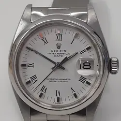ROLEX DATE 34 MM STEEL OYSTER WHITE ROMAN AUTOMATIC WATCH 1500 CIRCA 1979