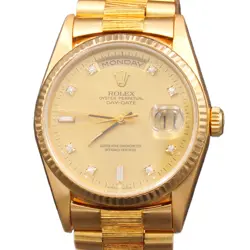 MENS ROLEX 18K GOLD DAY-DATE PRESIDENT WATCH GOLD CHAMPAGNE DIAMOND DIAL