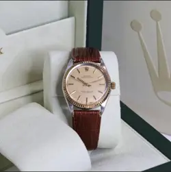 Rolex Oyster Perpetual ref 1002 w/ Box 18k Gold Bezel Crown 1966 Linen Dial 34mm