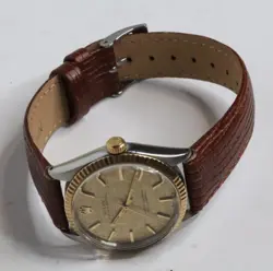 Rolex Oyster Perpetual ref 1002 w/ Box 18k Gold Bezel Crown 1966 Linen Dial 34mm