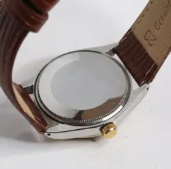 Rolex Oyster Perpetual ref 1002 w/ Box 18k Gold Bezel Crown 1966 Linen Dial 34mm