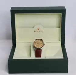 Rolex Oyster Perpetual ref 1002 w/ Box 18k Gold Bezel Crown 1966 Linen Dial 34mm