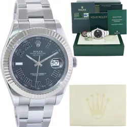 PAPERS MINT ROLEX DATEJUST 2 WIMBLEDON WHITE GOLD FLUTED BEZEL 116334 WATCH BOX