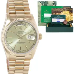 2017 PAPERS RSC ROLEX PRESIDENT 36MM CHAMPAGNE 18038 QUICKSET YELLOW GOLD WATCH