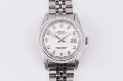 ROLEX DATEJUST 16234 WHITE GOLD DIAMOND BEZEL CUSTOM WHITE DIAL 36MM