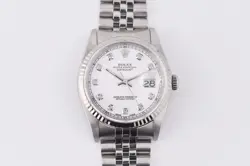 ROLEX DATEJUST 16234 WHITE GOLD BEZEL CUSTOM WHITE DIAL 36MM