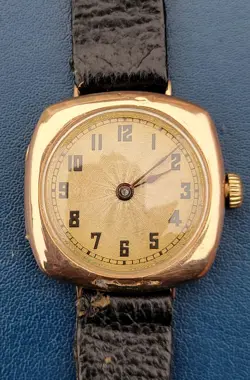Rolex W&D Antique Vintage Watch Rare 9ct Gold Cushion 26mm case working,