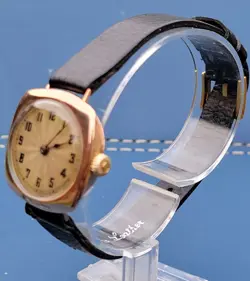 Rolex W&D Antique Vintage Watch Rare 9ct Gold Cushion 26mm case working,