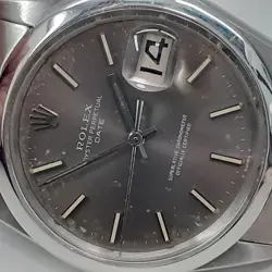 ROLEX DATE 34 MM STEEL GREY DIAL AUTOMATIC OYSTER WATCH 1500 CIRCA 1970