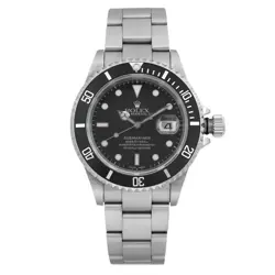 ROLEX SUBMARINER DATE NO HOLES NONE CERAMIC STEEL BLACK DIAL MENS WATCH 16610