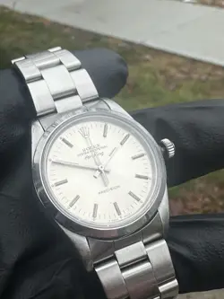 ROLEX AIR-KING 14000 SILVER OYSTER BRACELET WITH SILVER BEZEL NO HOLES CASE