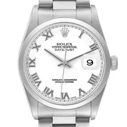 ROLEX DATEJUST 36 WHITE ROMAN DIAL STEEL MENS WATCH 16200 BOX PAPERS